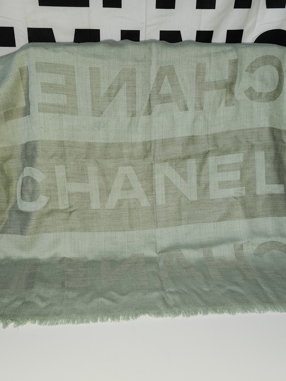 CHANEL Monogram Pale Mint Lightweight Pashmina Wrap
